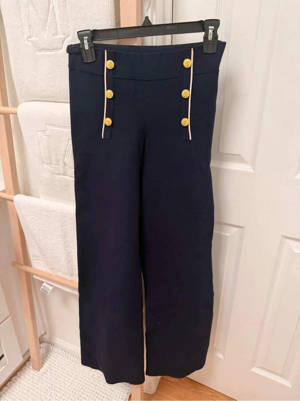 J. Crew Navy Sailor Wide-Leg Pants with Gold Buttons